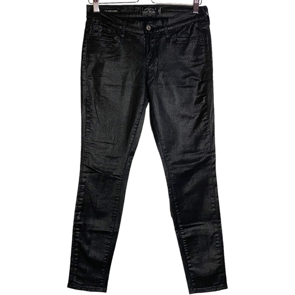 Lucky Brand Charlie Super Skinny Black Shiny Coated Mid Rise Jeans 6 28 - Picture 1 of 16
